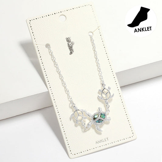 Madeline Love Abalone, Silver Abalone Turtle Pointed Anklet - Anklets