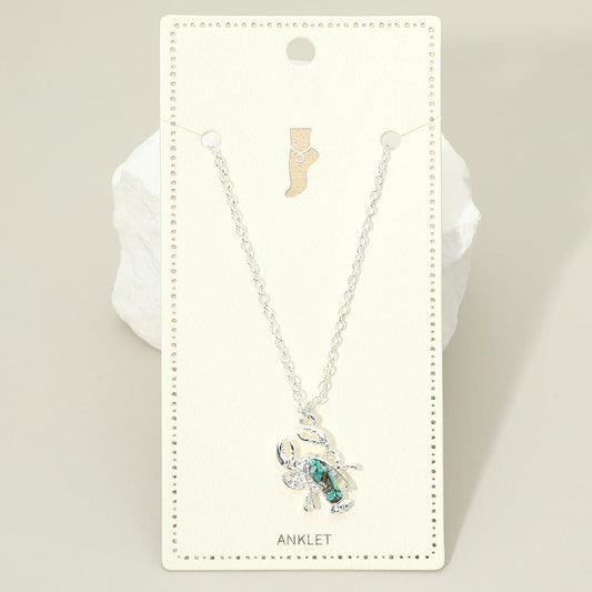 Madeline Love Silver, Turquoise Crushed Pebble Lobster Charm Anklet - Anklets
