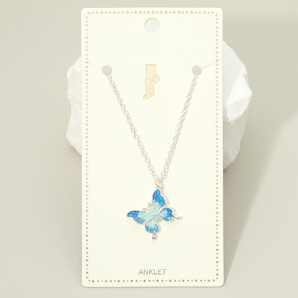 Madeline Love Blue, Silver Ombre Butterfly Charm Anklet - Anklets