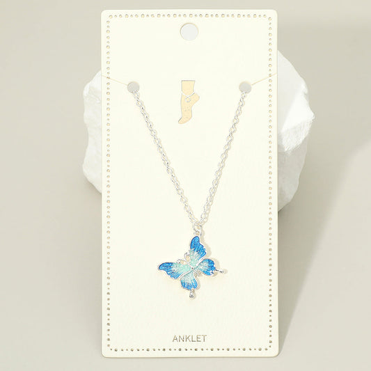 Madeline Love Blue, Silver Ombre Butterfly Charm Anklet - Anklets