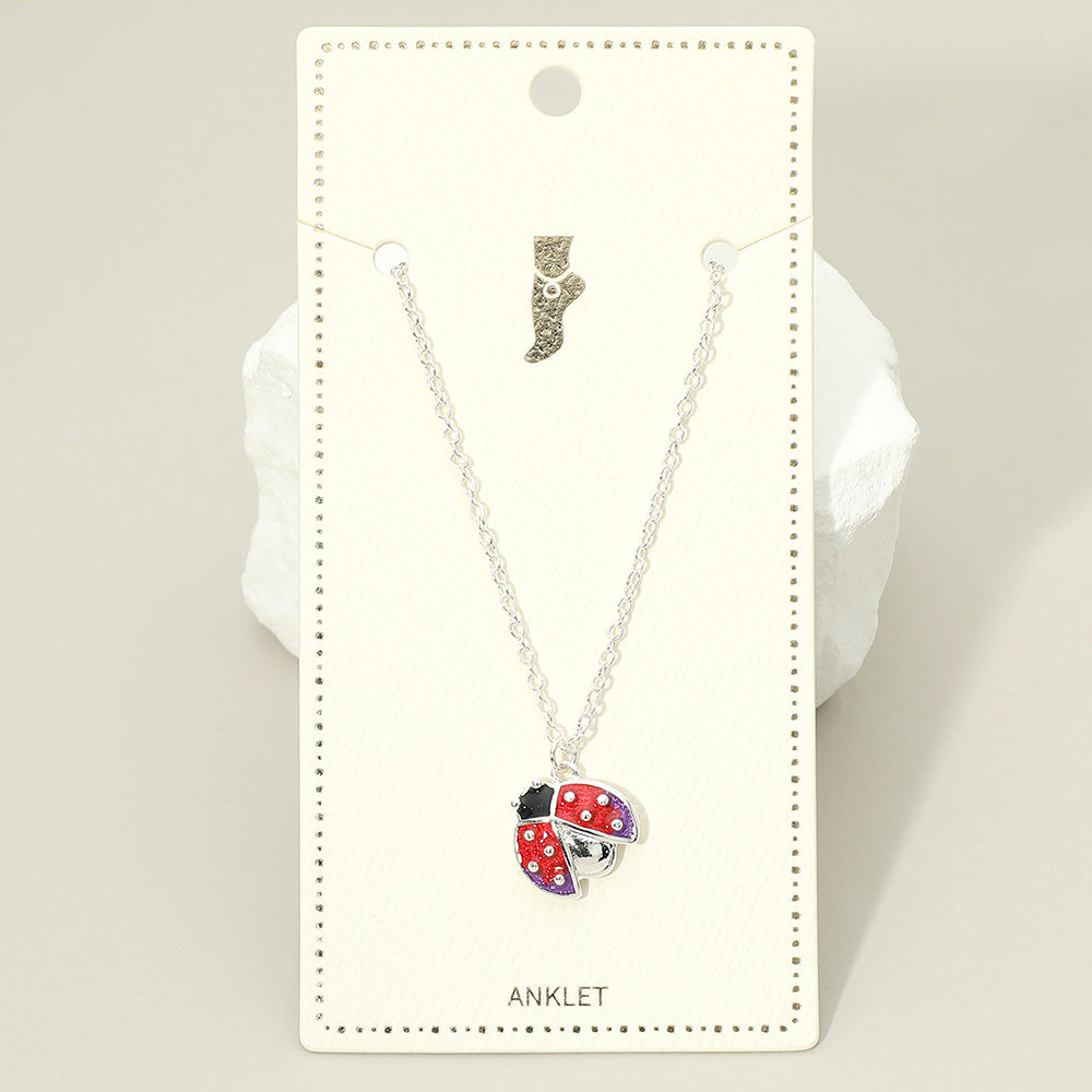 Madeline Love Multi, Silver Enamel Ladybug Charm Anklet - Anklets