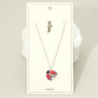 Madeline Love Multi, Silver Enamel Ladybug Charm Anklet - Anklets