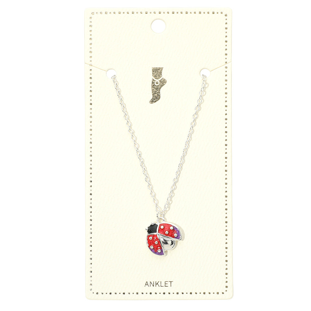 Madeline Love Multi, Silver Enamel Ladybug Charm Anklet - Anklets - desc