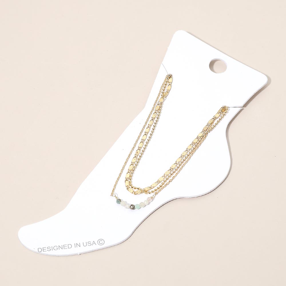 Madeline Love Gold, Mint Beaded Accent Layered Chain Anklet - Anklets