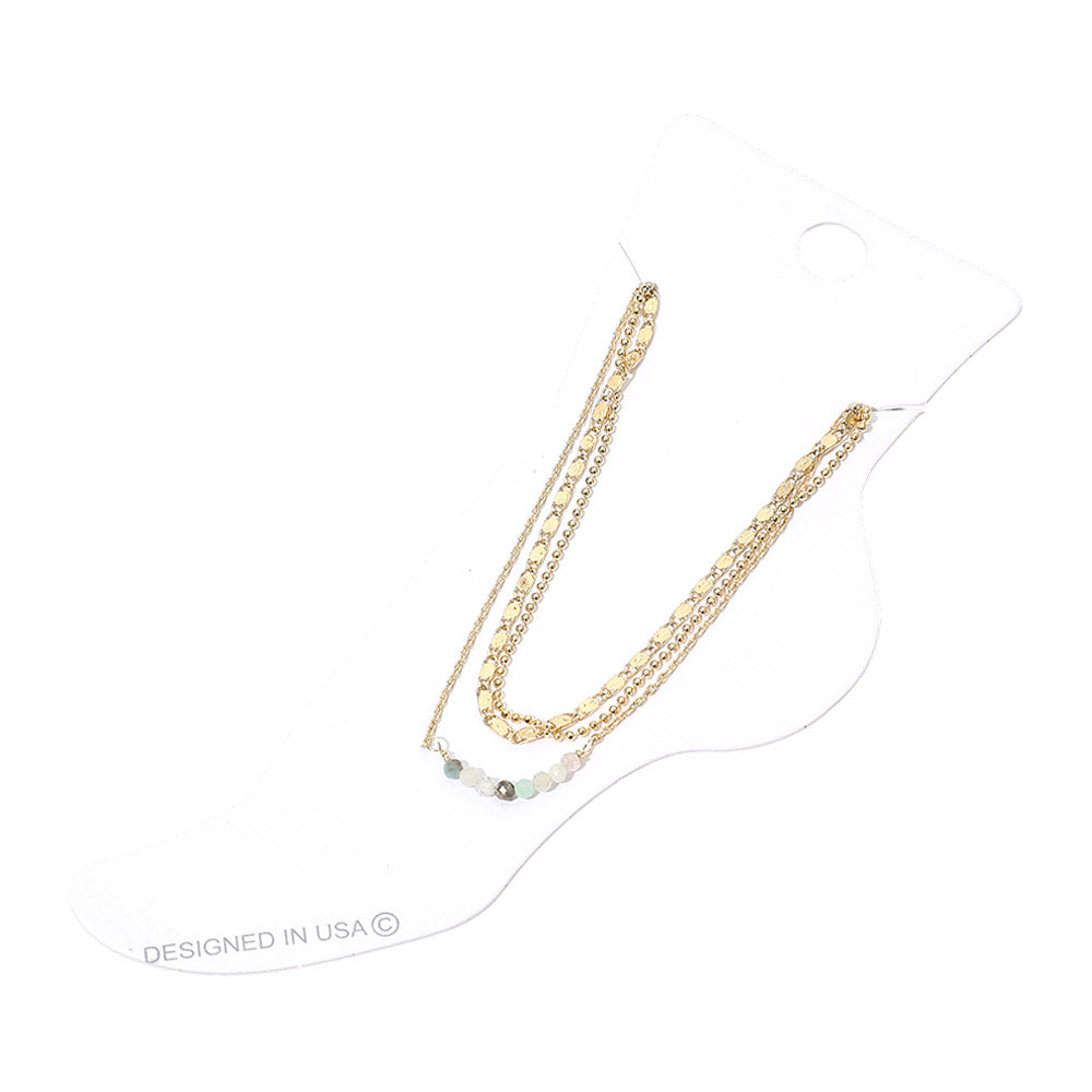 Madeline Love Gold, Mint Beaded Accent Layered Chain Anklet - Anklets - desc