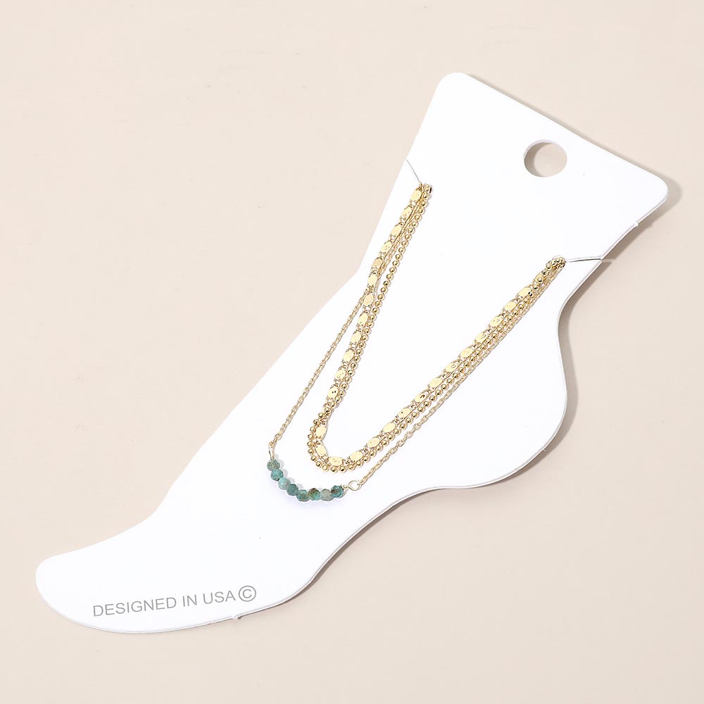 Madeline Love Blue, Gold Beaded Accent Layered Chain Anklet - Anklets