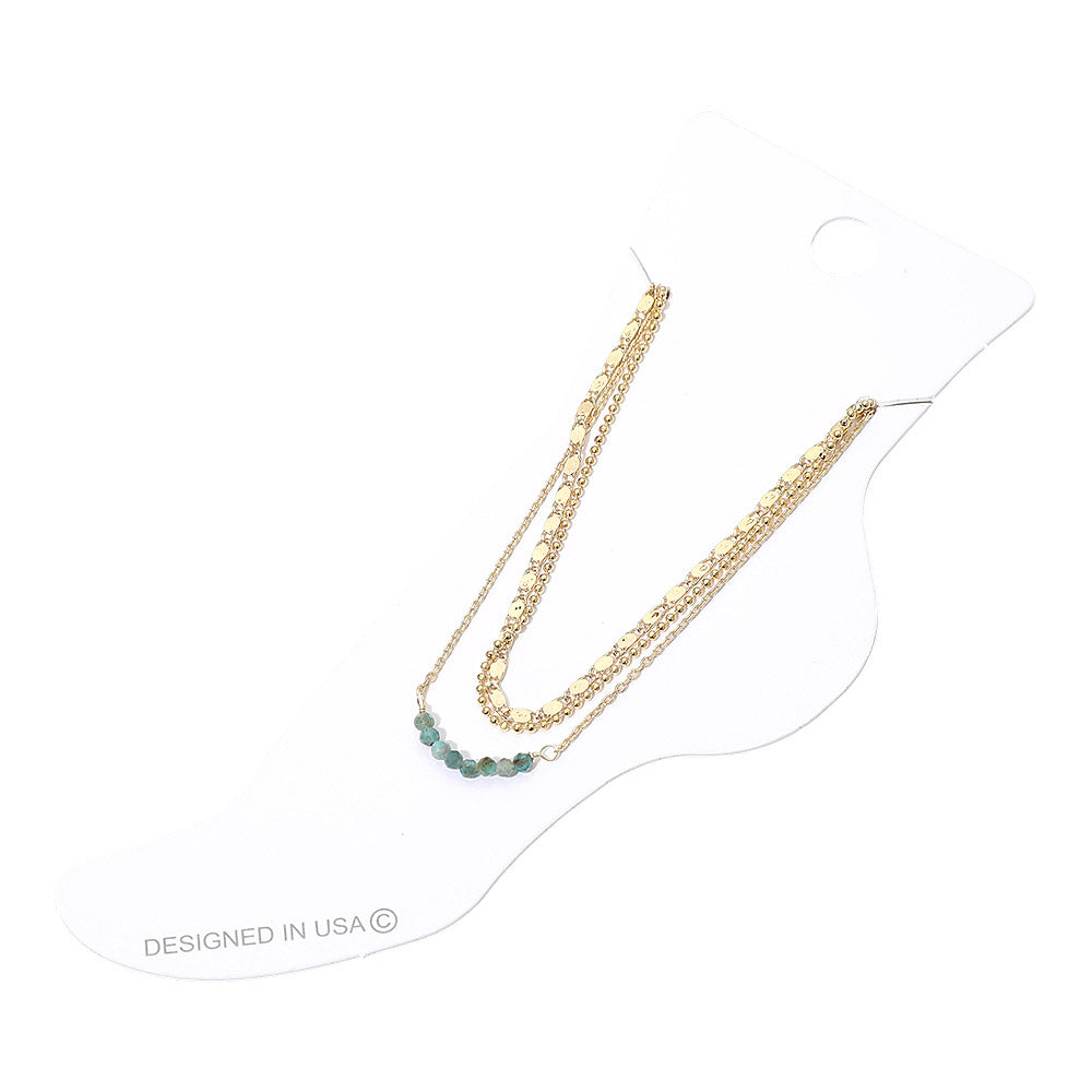 Madeline Love Blue, Gold Beaded Accent Layered Chain Anklet - Anklets - desc