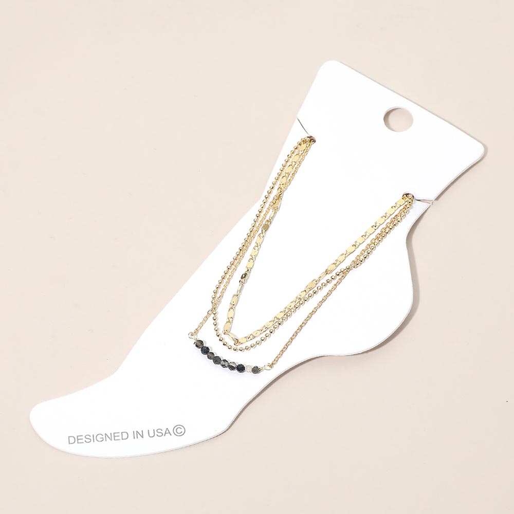 Madeline Love Gold, Gray Beaded Accent Layered Chain Anklet - Anklets