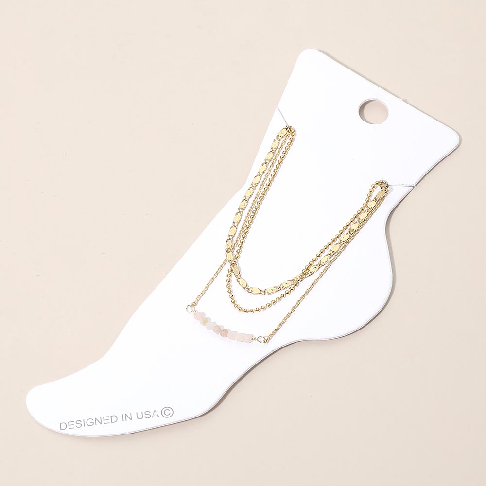 Madeline Love Gold, Pink Beaded Accent Layered Chain Anklet - Anklets