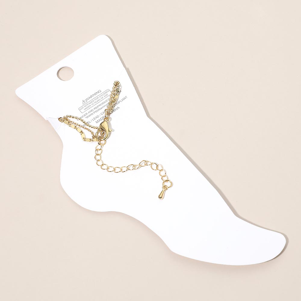 Madeline Love Gold, Pink Beaded Accent Layered Chain Anklet - Anklets - extra