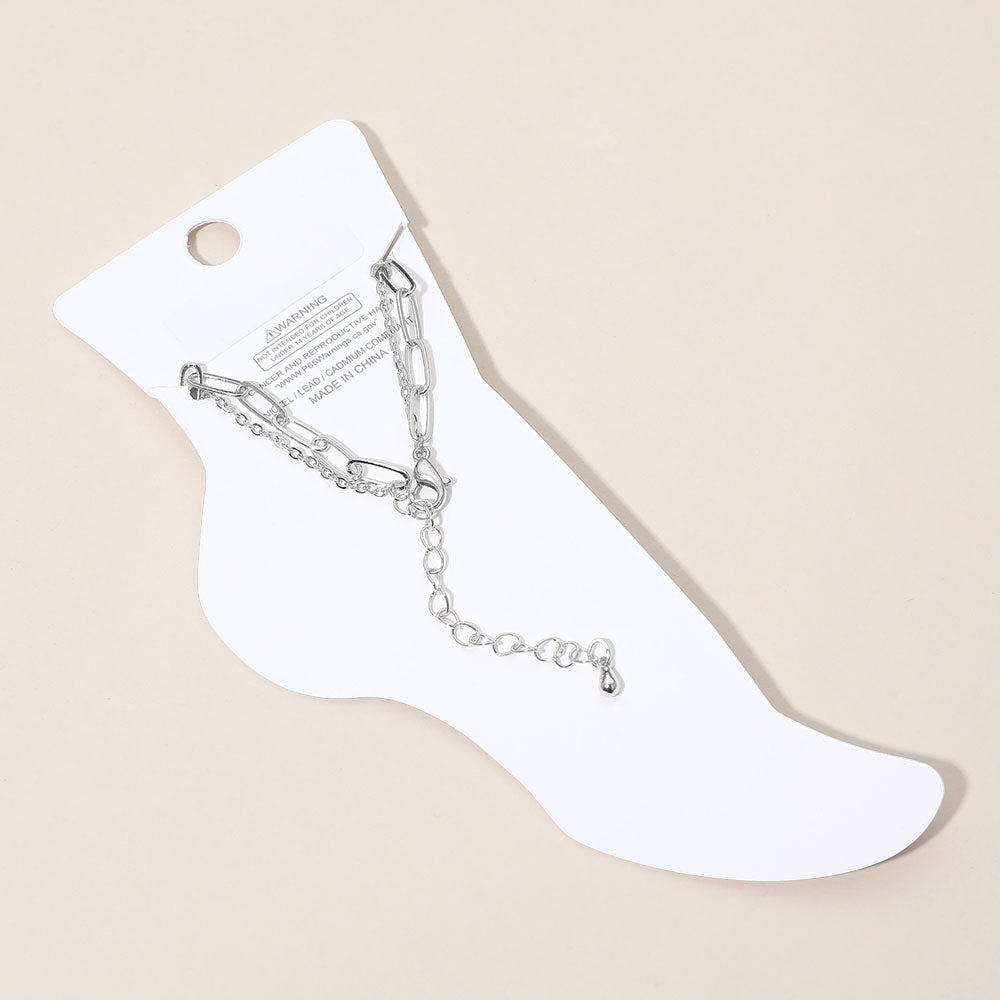 Madeline Love Rhodium Cross Charm Station Layered Chain Anklet - Anklets - extra