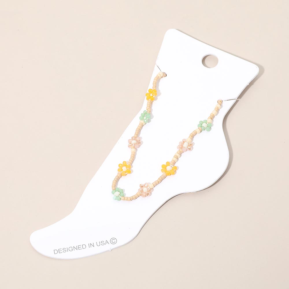 Madeline Love Gold, Light, Multi Flower Faceted Beaded Anklet - Anklets