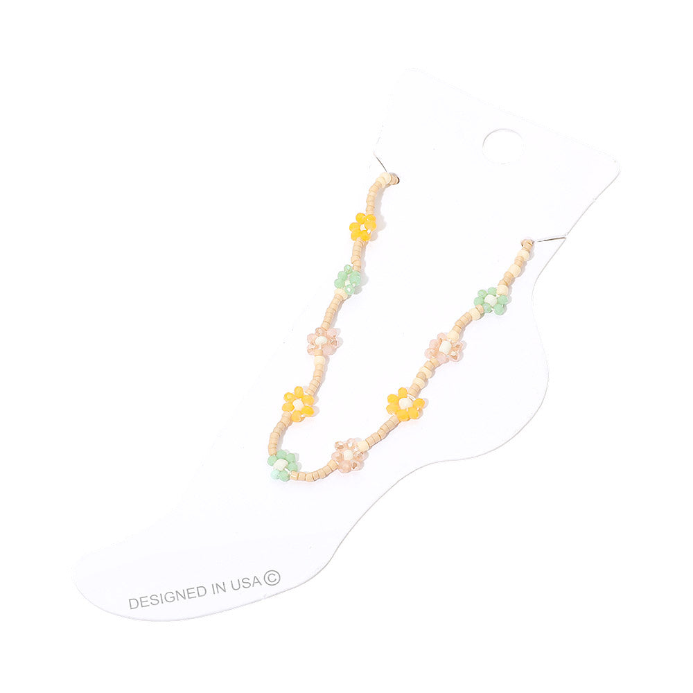 Madeline Love Gold, Light, Multi Flower Faceted Beaded Anklet - Anklets - desc
