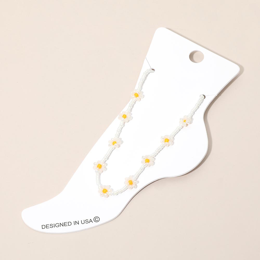 Madeline Love Gold, White Flower Faceted Beaded Anklet - Anklets