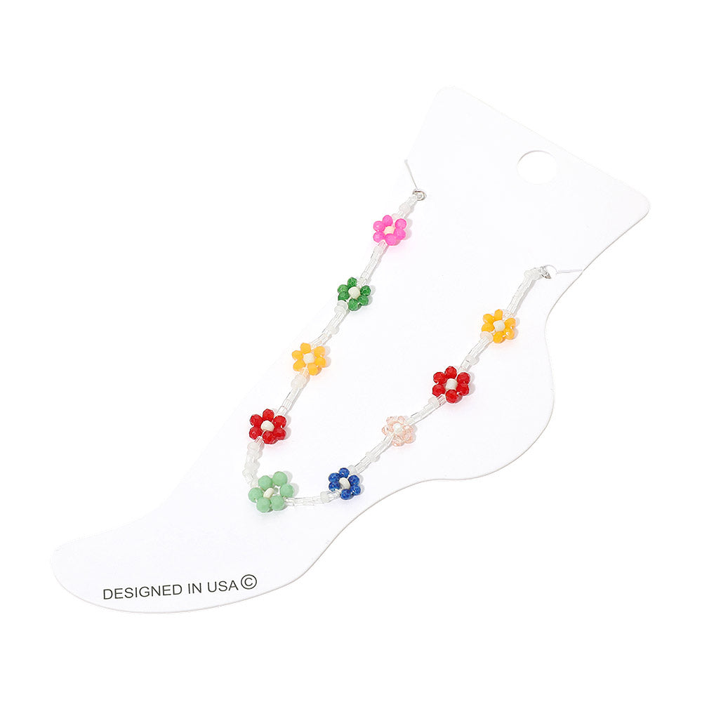 Madeline Love Gold, Multi Flower Faceted Beaded Anklet - Anklets - desc