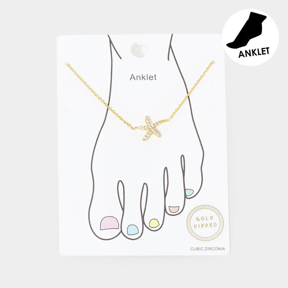 Madeline Love Gold Gold Dipped CZ Starfish Charm Anklet - Anklets