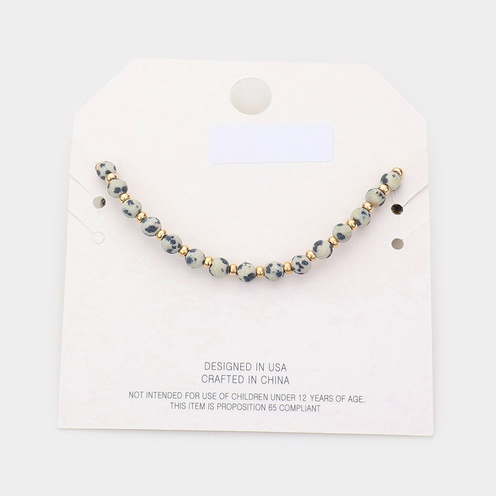 Metal Heart Charm Semi Precious Stretch Anklet