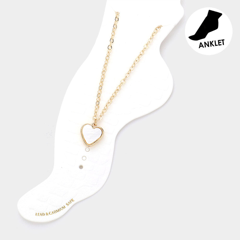 Mother Of Pearl Heart Charm Anklet