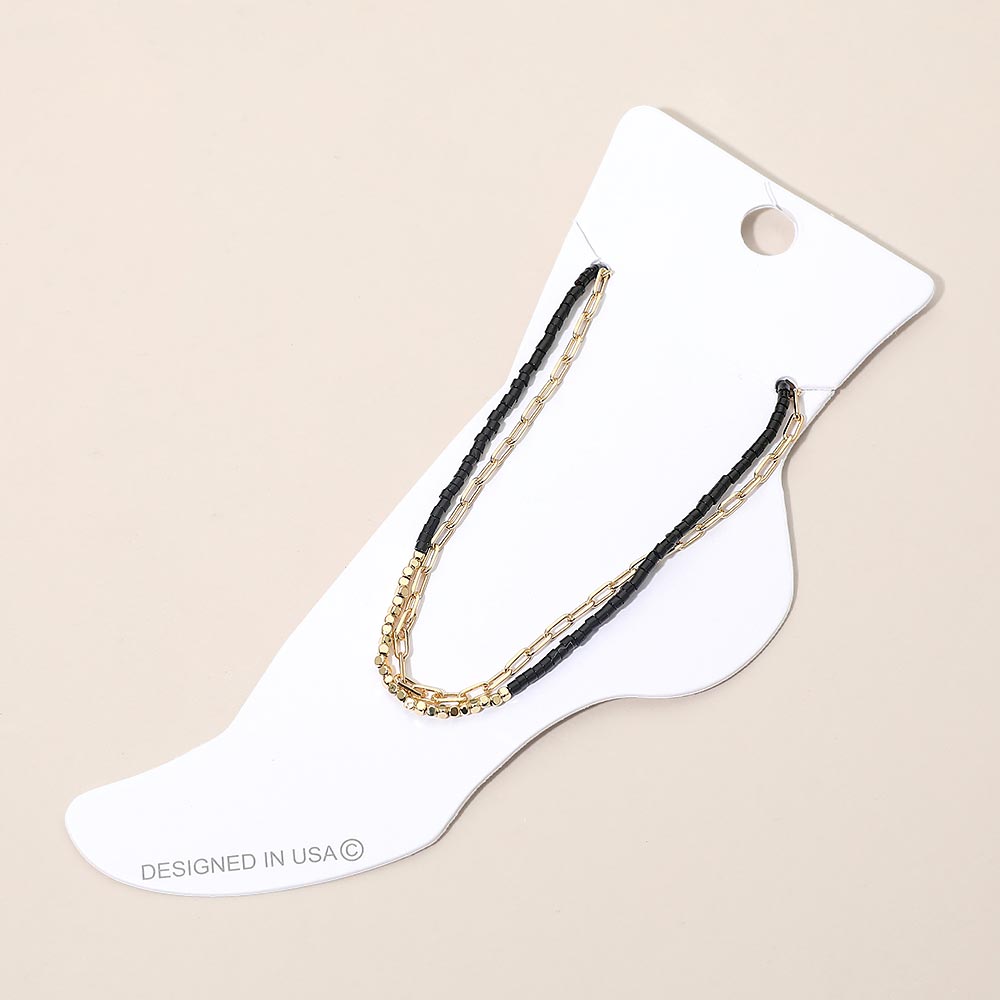 Madeline Love Black, Gold Layered Beaded Chain Anklet - Anklets