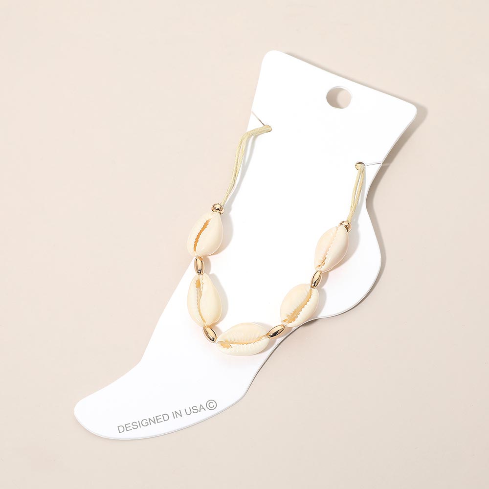 Madeline Love Gold, Ivory Coastal Shell Beaded Anklet - Anklets