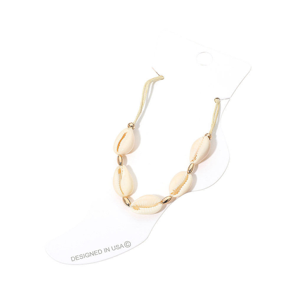 Madeline Love Gold, Ivory Coastal Shell Beaded Anklet - Anklets - desc