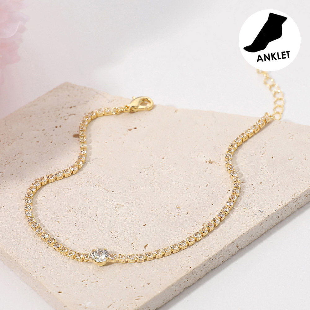 Madeline Love Clear, Gold Rhinestone Cluster Evening Anklet - Anklets