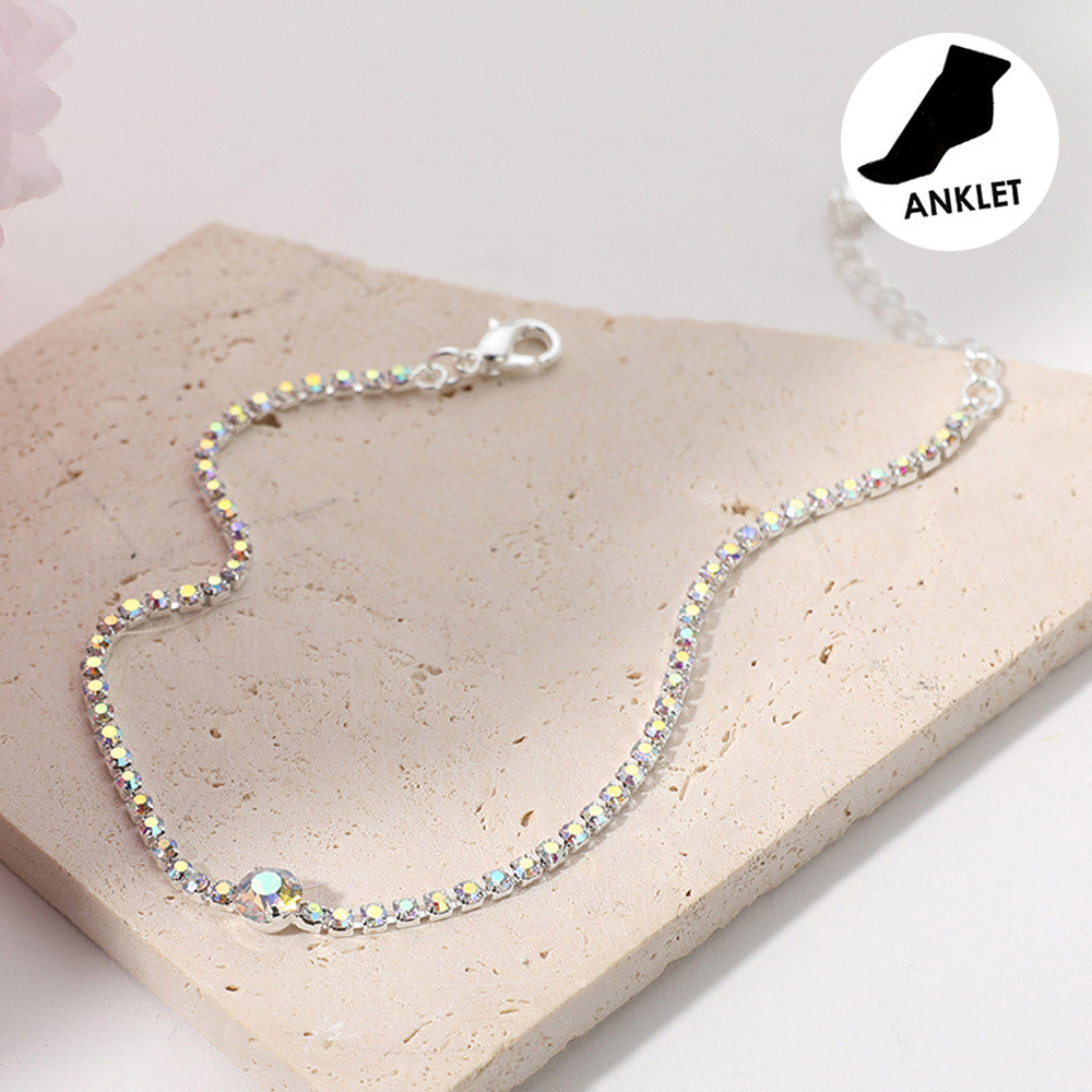 Madeline Love AB, Silver Rhinestone Cluster Evening Anklet - Anklets