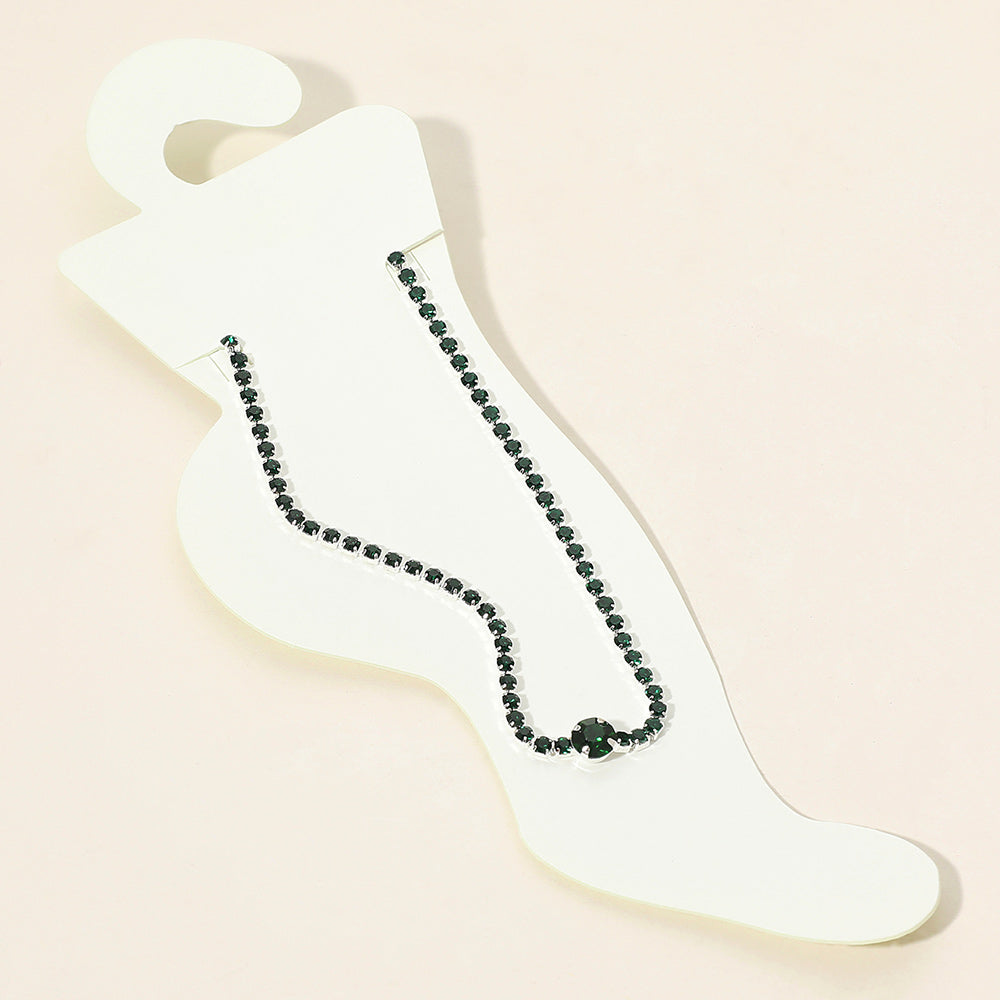 Madeline Love Emerald, Silver Rhinestone Cluster Evening Anklet - Anklets
