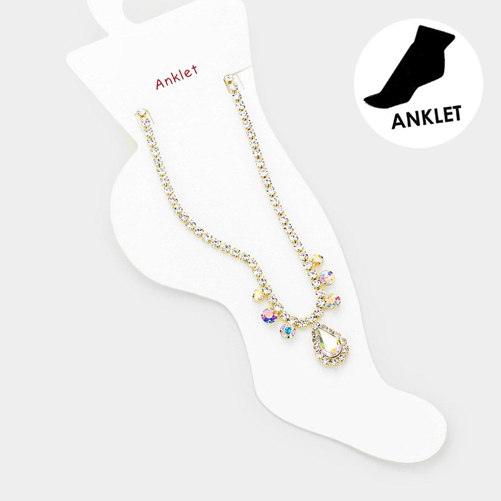 Madeline Love AB, Gold Teardrop Stone Accented Evening Anklet - Anklets