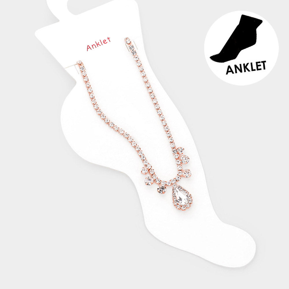 Madeline Love Rose Gold Teardrop Stone Accented Evening Anklet - Anklets