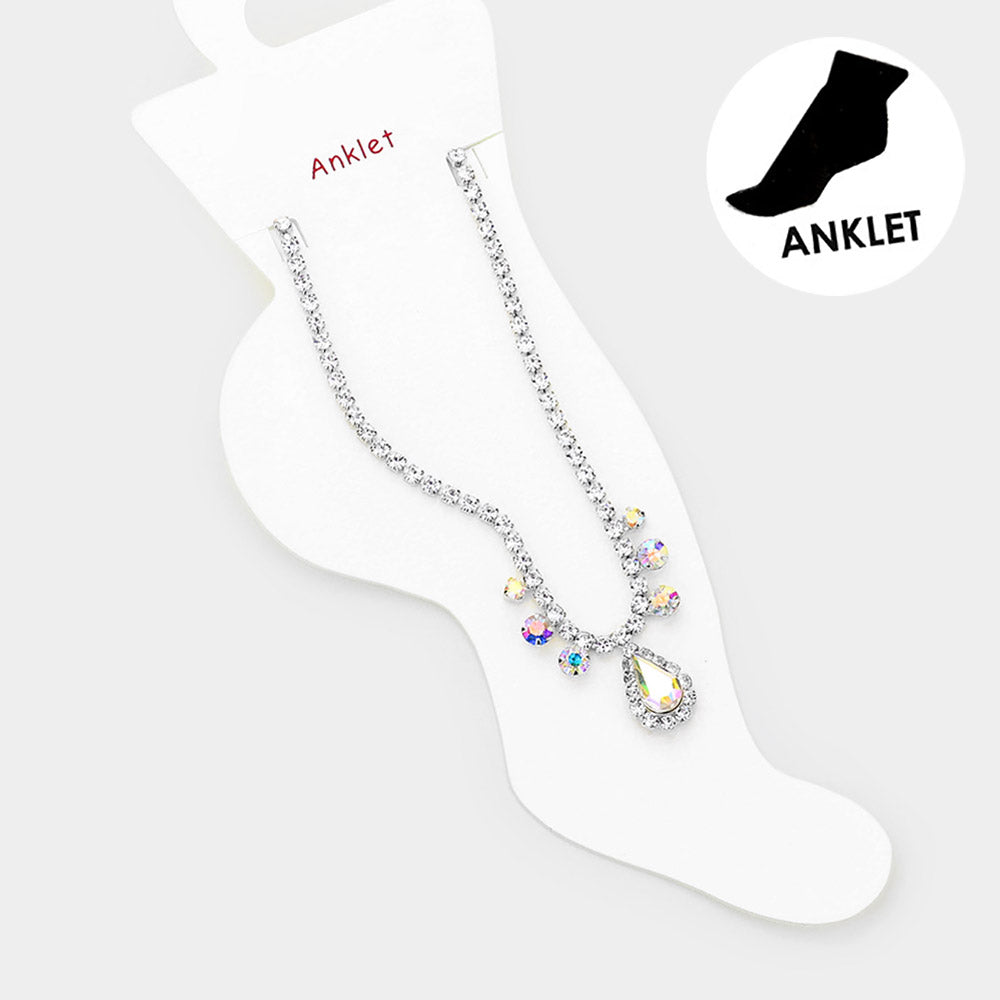 Madeline Love AB, Silver Teardrop Stone Accented Evening Anklet - Anklets