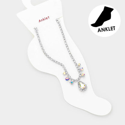 Madeline Love AB, Silver Teardrop Stone Accented Evening Anklet - Anklets