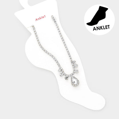 Madeline Love Silver Teardrop Stone Accented Evening Anklet - Anklets