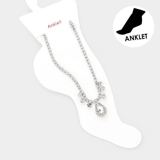 Madeline Love Silver Teardrop Stone Accented Evening Anklet - Anklets