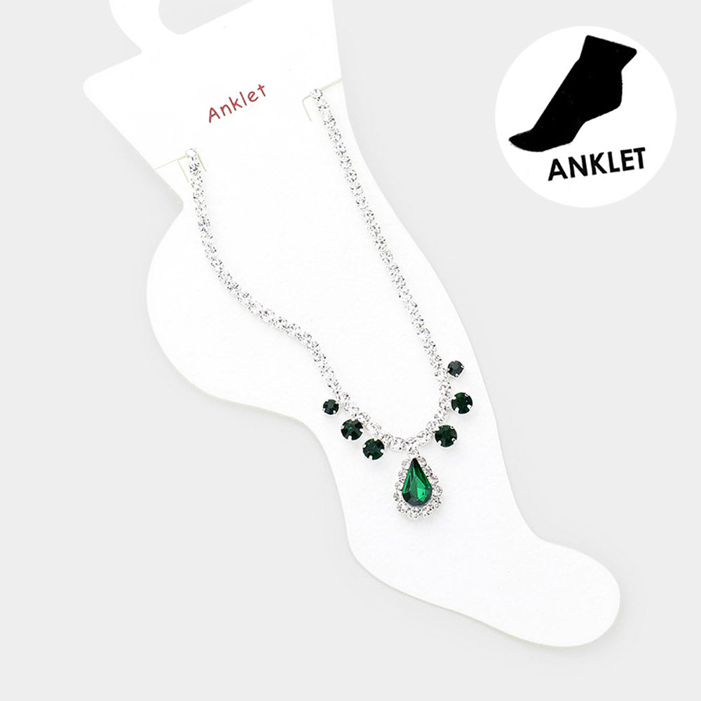 Madeline Love Emerald Teardrop Stone Accented Evening Anklet - Anklets