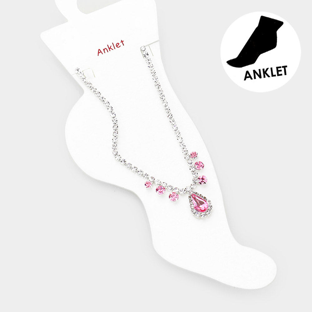 Madeline Love Lt Rose Teardrop Stone Accented Evening Anklet - Anklets