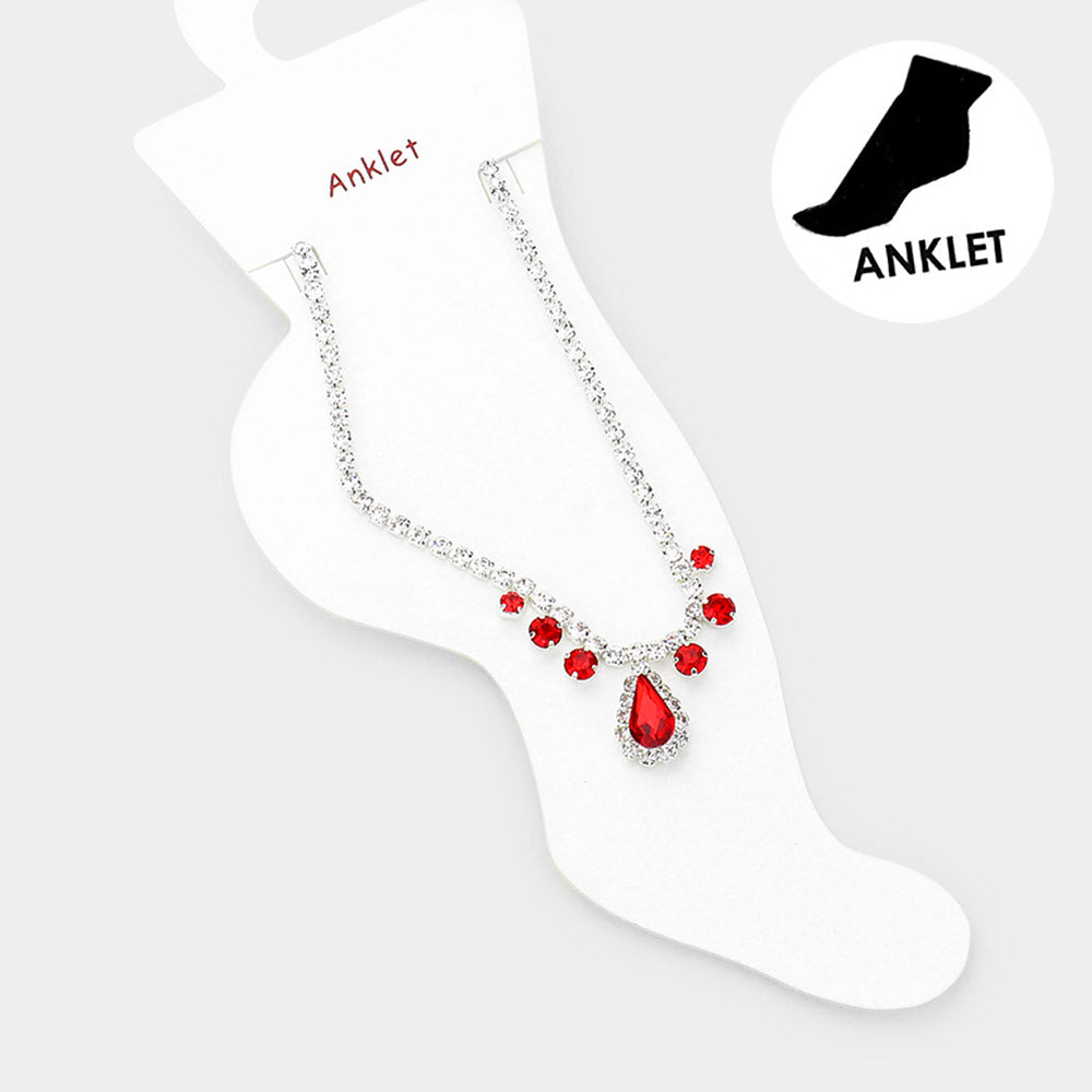 Madeline Love Red Teardrop Stone Accented Evening Anklet - Anklets