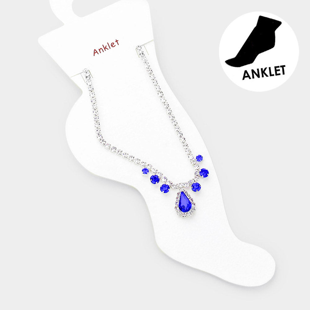 Madeline Love Sapphire Teardrop Stone Accented Evening Anklet - Anklets