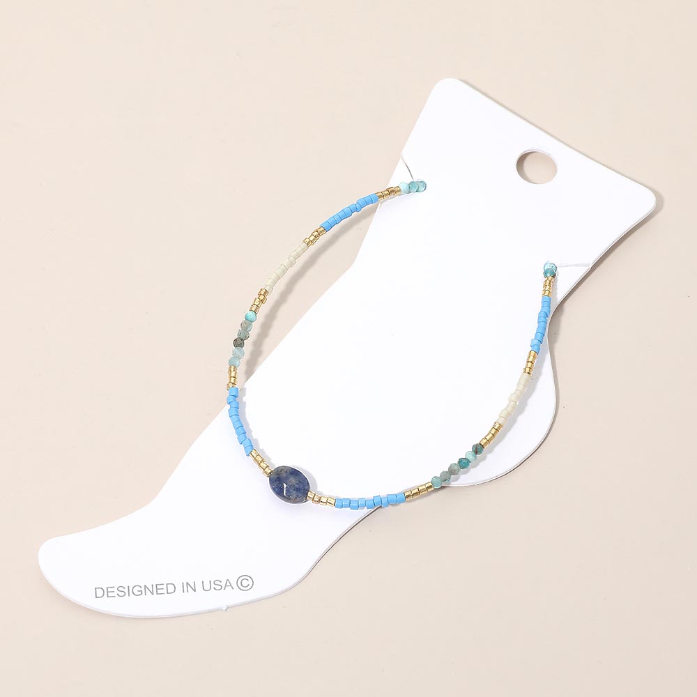 Madeline Love Gold, Light, Sapphire Oval Stone Accent Faceted Beaded Anklet - Anklets