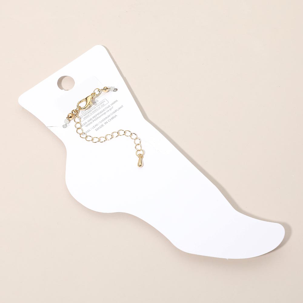 Madeline Love Gold, White Oval Stone Accent Faceted Beaded Anklet - Anklets - extra