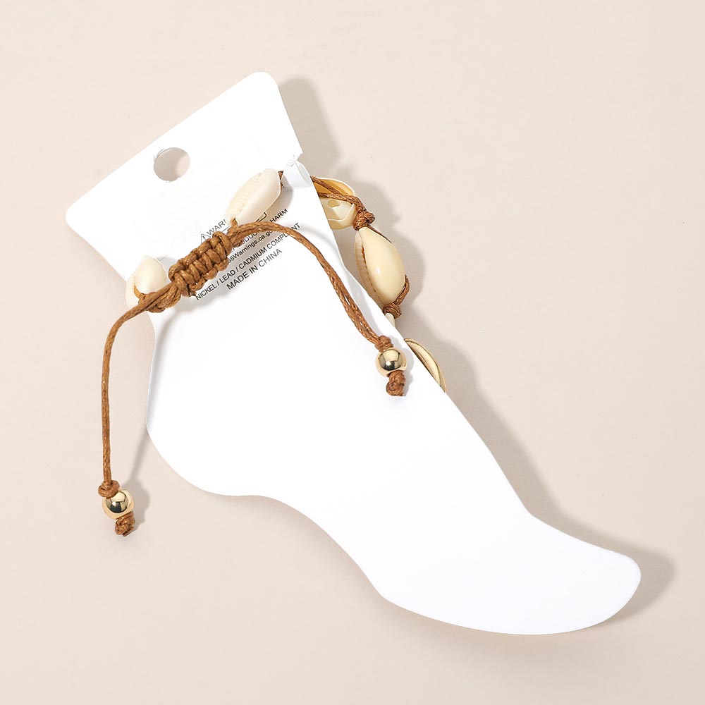 Madeline Love Brown, Cream Conch Shell Beaded Adjustable Cinch Pull Tie Anklet - Anklets - extra