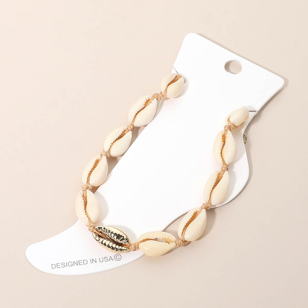 Madeline Love Beige, Cream Conch Shell Beaded Anklet - Anklets