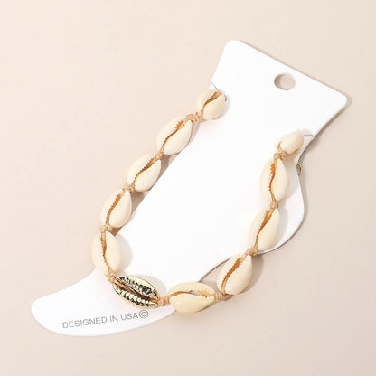 Madeline Love Beige, Cream Conch Shell Beaded Anklet - Anklets