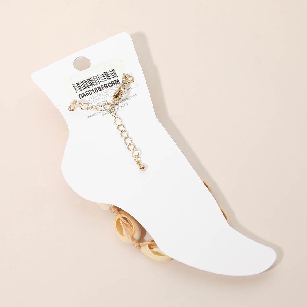Madeline Love Beige, Cream Conch Shell Beaded Anklet - Anklets - extra