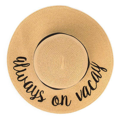 C.C Paper Brim Straw Hat With Lettering And Ribbon Band 100% Paper Straw