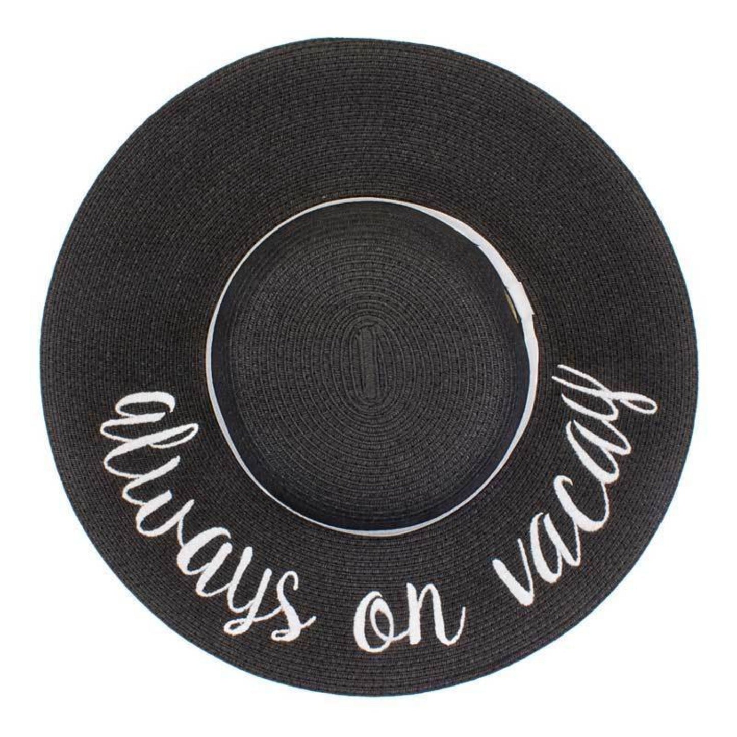 C.C Paper Brim Straw Hat With Lettering And Ribbon Band 100% Paper Straw