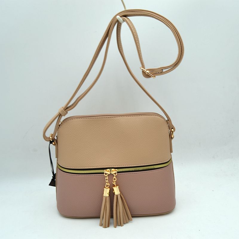 Crossbody Bag with Double Zipper Tassel Accent - Shoulder Bag