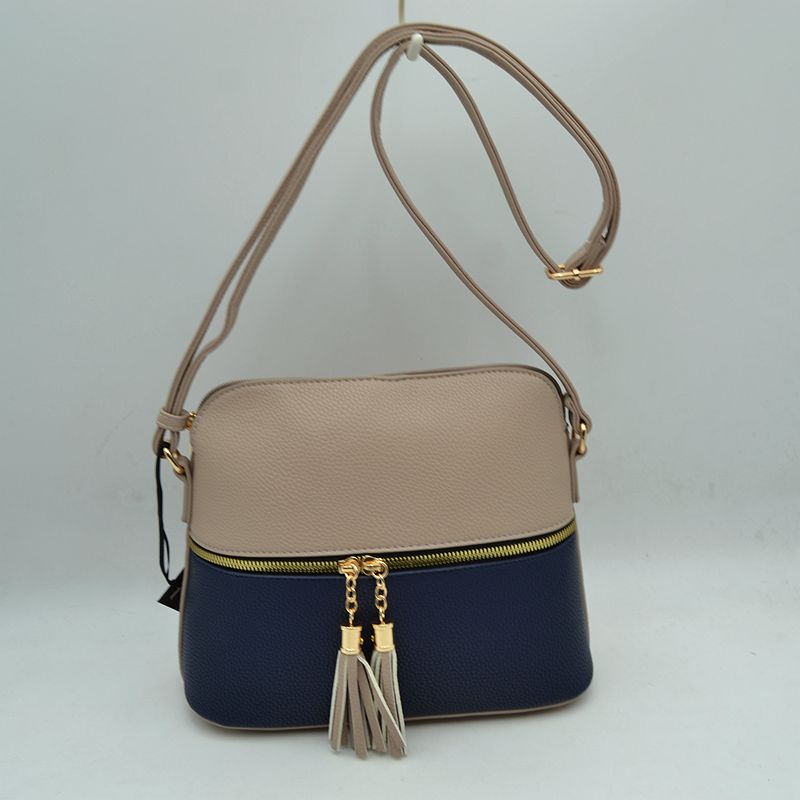 Crossbody Bag with Double Zipper Tassel Accent - Shoulder Bag