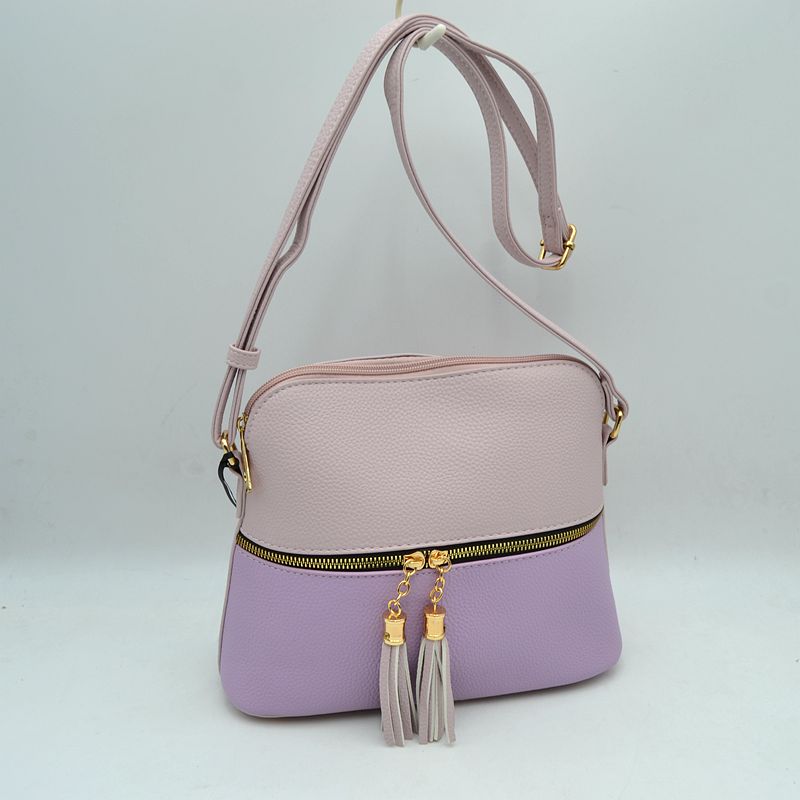 Crossbody Bag with Double Zipper Tassel Accent - Shoulder Bag