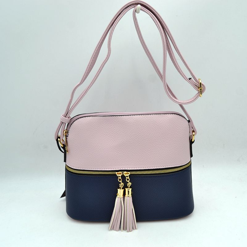 Crossbody Bag with Double Zipper Tassel Accent - Shoulder Bag